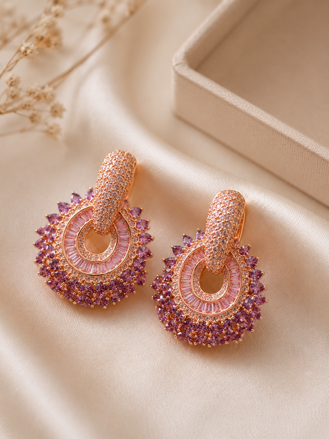 Elegant Rose Gold Purple Crystal Earrings
