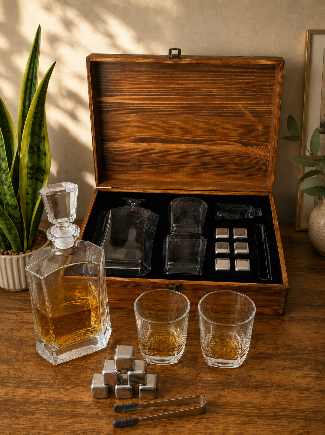 Luxury Whiskey Decanter Gift Set with Wooden Box